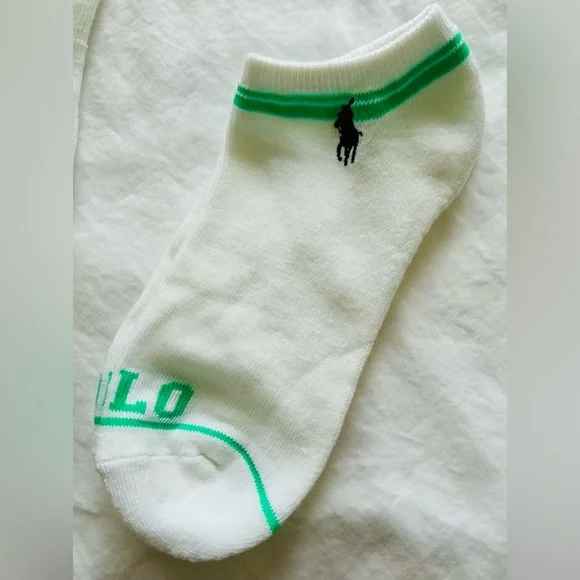 NWOT 5 Pairs of Polo by Ralph Lauren White Ankle Socks with Colorful Accents - Picture 7 of 8